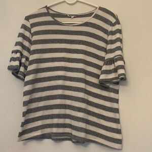 Pleione horizontal black and white striped tee with bell sleeves. Size M